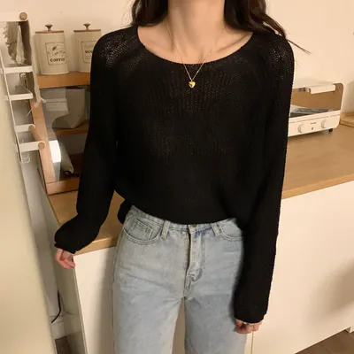 Retro Solid Color Long-sleeved Knit Sweater