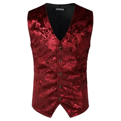 Gold Steampunk Vest Men Suit Gilet Homme Wedding Sleeveless