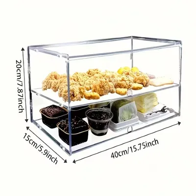 Two-layer Acrylic Baking Display Case, Square Shape, Suitable For Commercial And Residential Kitchens, Dustproof, Scratch-resistant, Easy To Clean, And Perfect For Dessert Display.