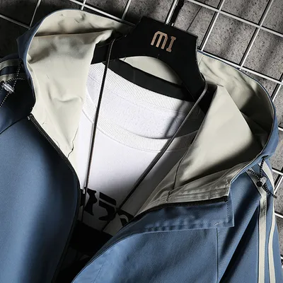 Men's Fashion Hooded Workwear Three Bars Cardigan Jacket Jacket
