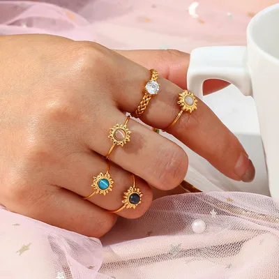 Fashion Vintage Agate Adjustable Natural Opal Ring Women