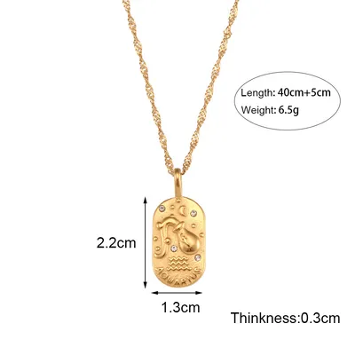 Stainless Steel Casting Oval Zircon Constellation Necklace