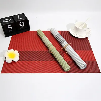 Double-sided Series Pvc Plaid Placemat Woven Insulation Tableware Mat Teslin Rectangular Hotel Western-style Placemat