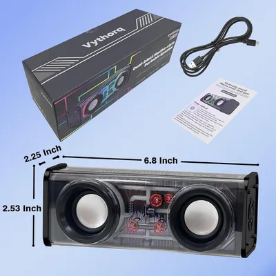 Portable Bluetooth Speaker With LED Lights&Transparent Casing, Bluetooth 5.3 Wireless Outdoor Speakers Support TWS PairingTF Card, 10W Stereo Sound, Electronics For Home, Outdoors, Travel Black