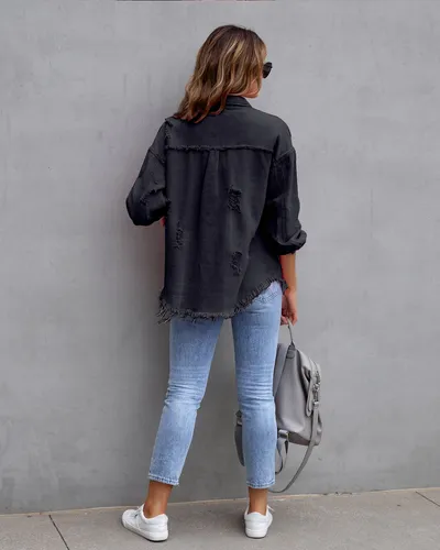 Fashion Ripped Shirt Jacket Female Autumn And Spring Casual Tops Womens Clothing