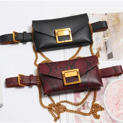 Female snake print chain belt bag