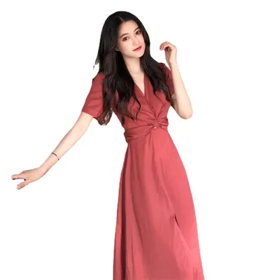 Light Yellow Long Skirt French Bellflower Waist Dress