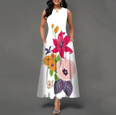 Long Sleeveless 3D Print Dress