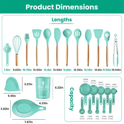 4 Colors Options -- Set Of 35Pcs Kitchen Cooking Utensils Set Spatula Set Baking Utensil Set Kitchen Accessories Necessities With Holder Egg Whisk Separator Tong Turner Spoons Cups