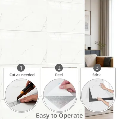12Pcs PVC Marble Tiles Wall Sticker Self-Adhesive Stick Kitchen Bathroom Decor