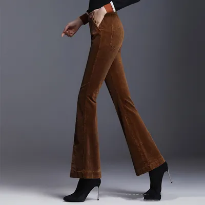 New Drape Micro-pants Women's Cropped Trousers Slit Corduroy