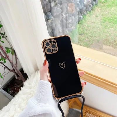 Hollow Love Crossbody Lanyard Phone Case