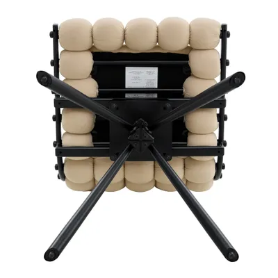 Set Of 2 Beige Puffy Bubble Chair Ball Chain Chair Velvet Dining Chairs With Black Legs, Modern Tufted Accent Chairs For Dining Room & Kitchen