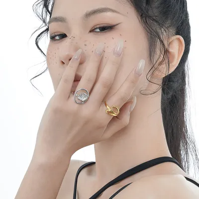 Simple S925 Sterling Silver Irregular Convex  Female Ins Opening Hollow Circle Index Finger Ring