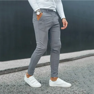 Mid-waist Gray Trousers Youth Solid Color