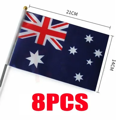 Small Hand Waver Australian Flag Polyester Australia Aussie Flags On Stick 8PCS 14cm X 21cm - Australia Aussie Day Party Supplies