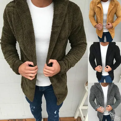 Casual Solid Color Long-sleeved Hooded Fluffy Jacket Men