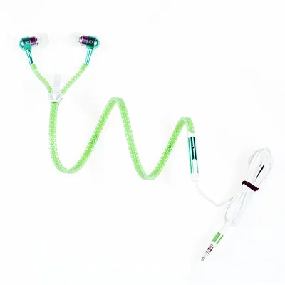 Trendy With Mic Metal Luminous Fluorescence Zipper Earphones