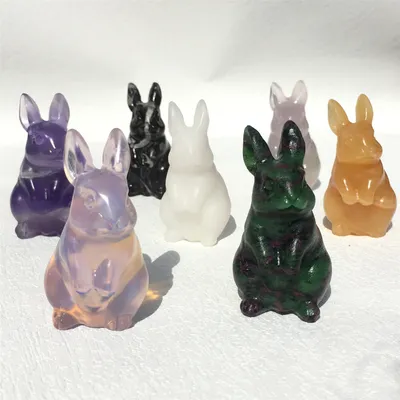 Natural Crystal Raw Stone Rabbit Carving Craft