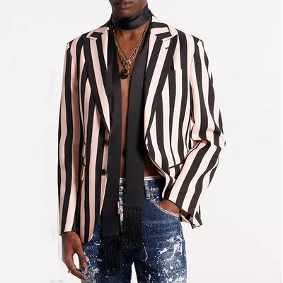 Men's Fashion Slim-fitting Loose Long-sleeved Jacket Striped Top