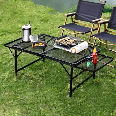 Portable Camping Table Folding Storage Outdoor Desk Mesh Top Height Extendable