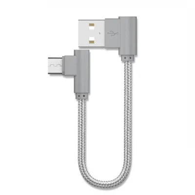 Double Elbow Braided Data Cable Micro Usb Android Mobile Phone Universal V8 Right Angle 90 Degree Charging Short Cable 20cm