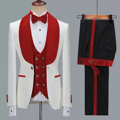 Men's Fashion Casual Jacquard Suit Three Piece