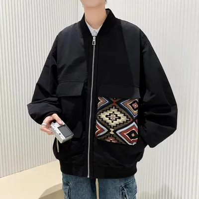 Large Pocket Collarless Embroidery Short Ethnic Style Casual Jacket