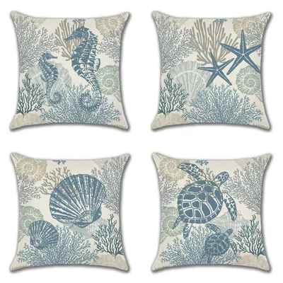 Home American Ocean Style Linen Pillow Cover