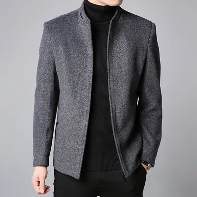 Winter new men's short woolen coat stand collar
