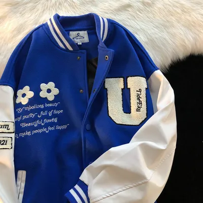 Blue Japanese Style Oversize Jacket Men's Ins Trendy Workwear Baseball Jacket Fashion
