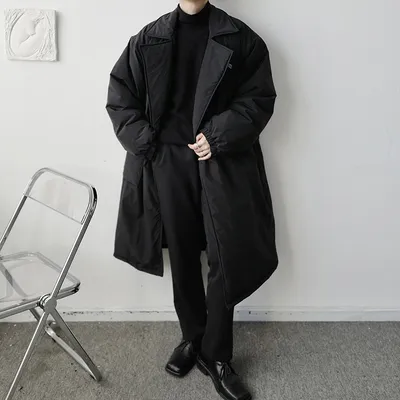 Dark Oversized Suit Over-the-Knee Mid-Length Coat