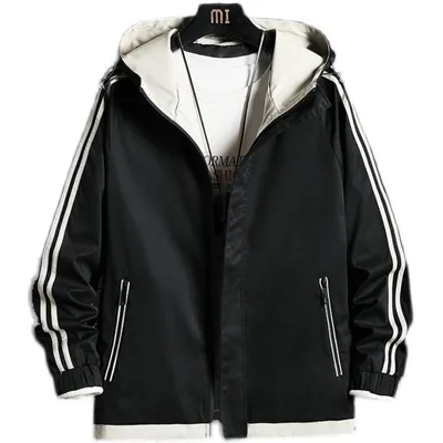 Men's Fashion Hooded Workwear Three Bars Cardigan Jacket Jacket