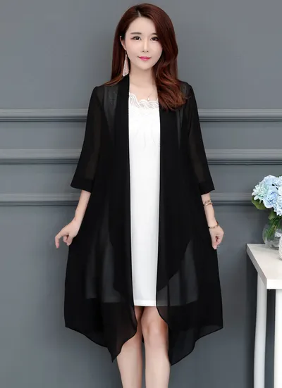 Summer Chiffon Shirt Mid-length Ultra-thin Coat