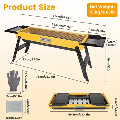1Pc Portable Folding Charcoal Grill Stainless Steel Camping BBQ Grill With Side Panels Compact Tabletop Barbecue Grill With Carry Handle For Picnic Beach Travel