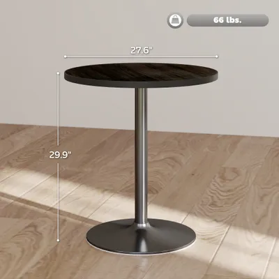 Round Dining Table For 2-4 People, Small Kitchen Table With Wood Grain Top, Black