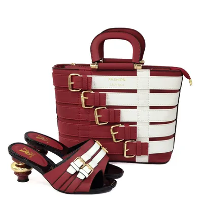 Metal Buckle Mid-heel Shoes With Large Bag Combination