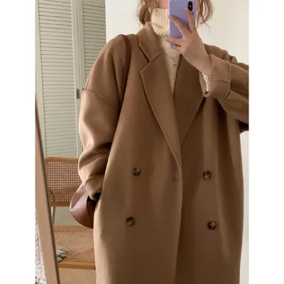 Women's Over-the-Knee Mid-Length Double-Breasted Wool Coat