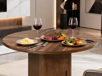 47in Dining Table Exquisite Round Table With 2 Storage Shelf Wood Slide Door And Wooden Base For Dining Room Home Kitchen Canteen