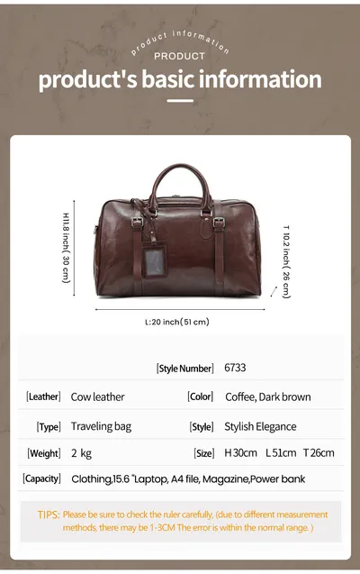 Vegetable Tanned Leather Luggage Bag, Men's Bag, Sports And Fitness Bag, Genuine Leather Business Handbag, Short Distance Outdoor Travel Bag
