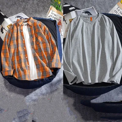 Spring And Autumn Ins Plaid Shirt Men's Long Sleeve