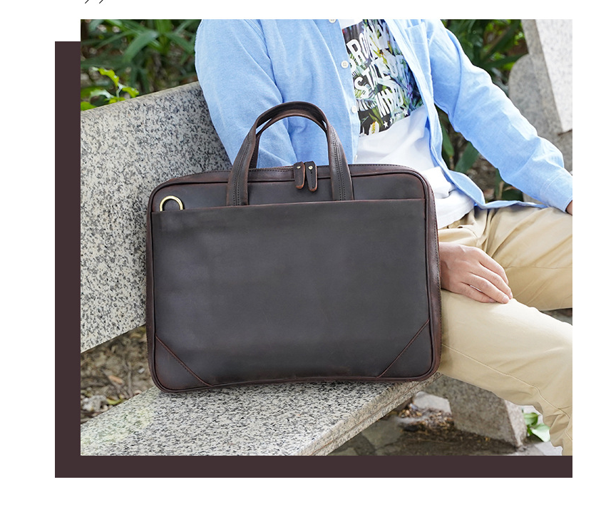 Handbag Inch Laptop Bag Retro Crazy Horse Leather Briefcase