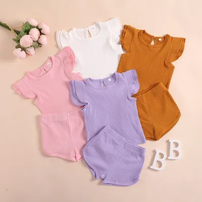 Baby Flounced Sleeve Top Shorts Two-piece Set