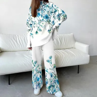 Long Sleeve Printed Sweatshirt Fleece Set