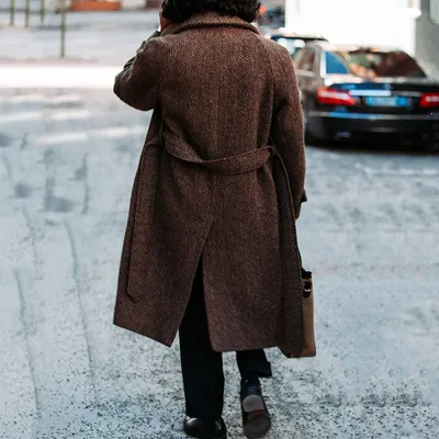 Men's Long Solid Color Loose Woolen Coat