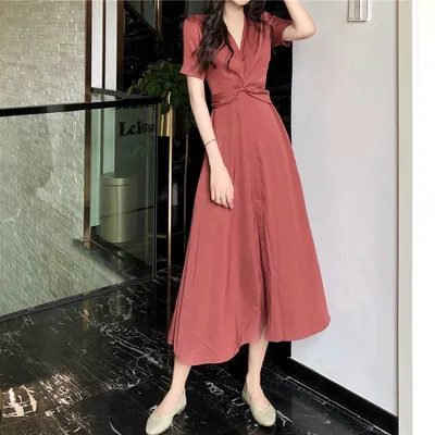Light Yellow Long Skirt French Bellflower Waist Dress