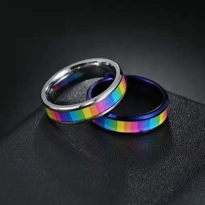 Men's Titanium Steel Rainbow Flag Ring