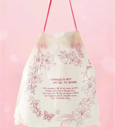 Extra Thick Lily Scented Drawstring Garbage Bags, Heavy Duty For Kitchen & Bathroom, Easy Tear-off Plastic Trash Bags With Long-lasting Fragrance