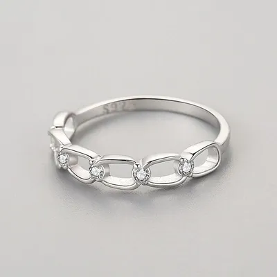 Women's Sterling Silver Chain Micro Set Zircon Ring