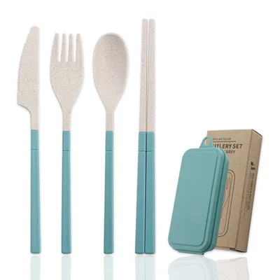 Outdoor Portable Wheat Straw Cutlery Box Set Of Three
